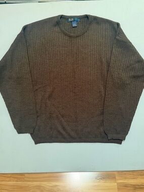 R&R Casuals Wool Blend Men's Chocolate Brown Ribbed Crewneck Sweater-Large